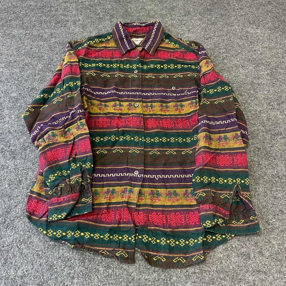 Cabin Creek Shirt Womens Large Multicolor Southwestern Woven Cotton Long Sleeve
